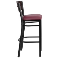 Flash Furniture Hercules Series Black 3 Circle Back Metal Restaurant Barstool - Walnut Wood Back, Burgundy Vinyl Seat