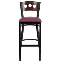 Flash Furniture Hercules Series Black 3 Circle Back Metal Restaurant Barstool - Walnut Wood Back, Burgundy Vinyl Seat