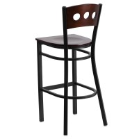 HERCULES Series Black 3 Circle Back Metal Restaurant Barstool - Walnut Wood Back & Seat