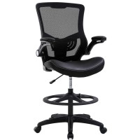 Drafting Chair Ergonomic Tall Office Chair Standing Desk Chair With Flip Up Arms Foot Rest Back Support Adjustable Height Mesh Drafting Stool, Black