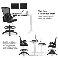 Drafting Chair Ergonomic Tall Office Chair Standing Desk Chair With Flip Up Arms Foot Rest Back Support Adjustable Height Mesh Drafting Stool, Black