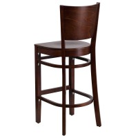 Flash Furniture Lacey Series Solid Back Walnut Wood Restaurant Barstool - Black Vinyl Seat