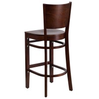 Flash Furniture Lacey Series Solid Back Walnut Wood Restaurant Barstool - Burgundy Vinyl Seat