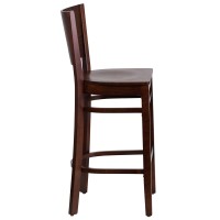 Flash Furniture Lacey Series Solid Back Walnut Wood Restaurant Barstool - Burgundy Vinyl Seat