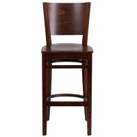 Flash Furniture Lacey Series Solid Back Walnut Wood Restaurant Barstool - Burgundy Vinyl Seat