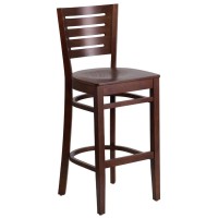 Flash Furniture Darby Series Slat Back Mahogany Wood Restaurant Barstool - Black Vinyl Seat