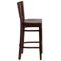 Flash Furniture Darby Series Slat Back Mahogany Wood Restaurant Barstool - Black Vinyl Seat