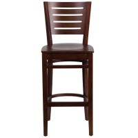 Flash Furniture Darby Series Slat Back Mahogany Wood Restaurant Barstool - Black Vinyl Seat