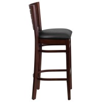 Darby Series Slat Back Walnut Wood Restaurant Barstool Black Vinyl Seat