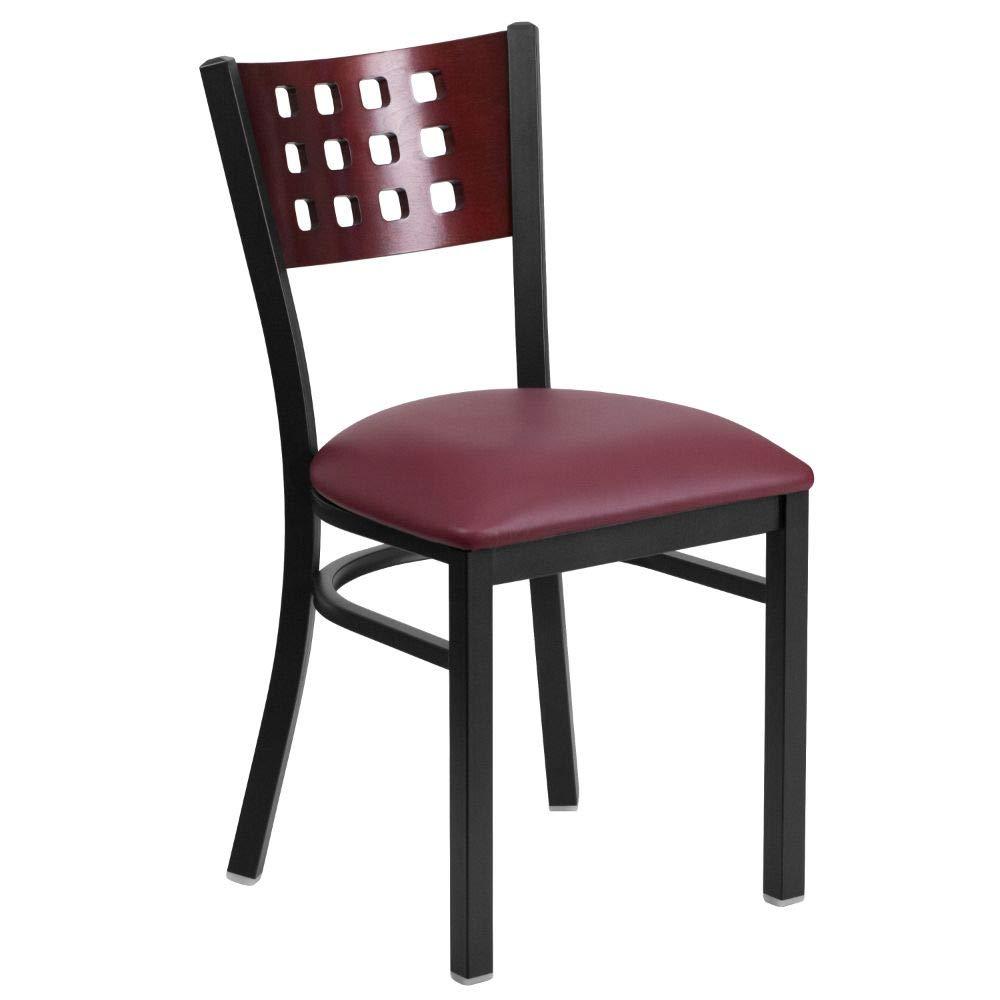 Flash Furniture Hercules Series Black Cutout Back Metal Restaurant Chair - Mahogany Wood Back, Burgundy Vinyl Seat