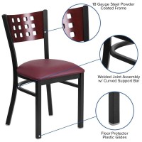 Flash Furniture Hercules Series Black Cutout Back Metal Restaurant Chair - Mahogany Wood Back, Burgundy Vinyl Seat