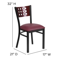 Flash Furniture Hercules Series Black Cutout Back Metal Restaurant Chair - Mahogany Wood Back, Burgundy Vinyl Seat