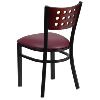 Flash Furniture Hercules Series Black Cutout Back Metal Restaurant Chair - Mahogany Wood Back, Burgundy Vinyl Seat