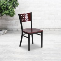 HERCULES Series Black Cutout Back Metal Restaurant Chair - Mahogany Wood Back & Seat