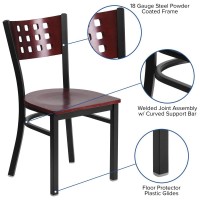 HERCULES Series Black Cutout Back Metal Restaurant Chair - Mahogany Wood Back & Seat