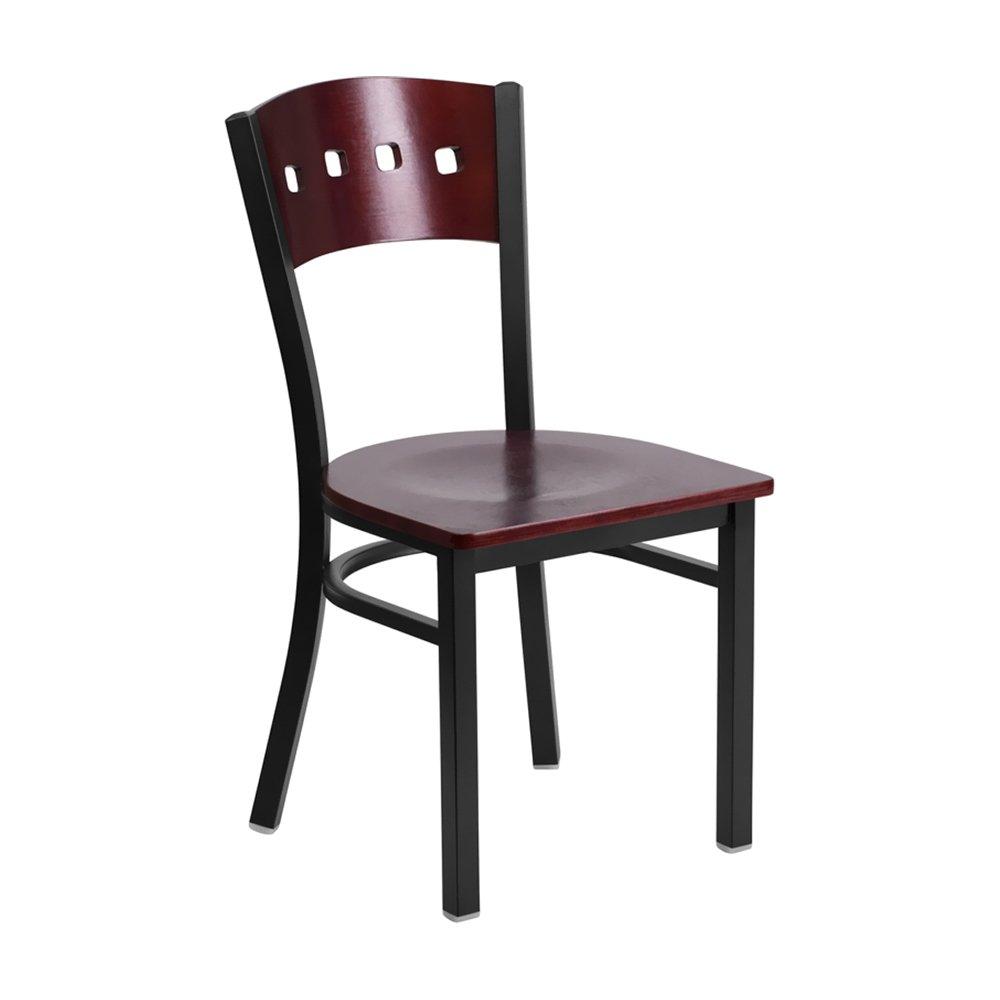 Flash Furniture Hercules Series Black 4 Square Back Metal Restaurant Chair - Mahogany Wood Back & Seat