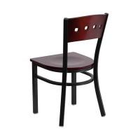 Flash Furniture Hercules Series Black 4 Square Back Metal Restaurant Chair - Mahogany Wood Back & Seat