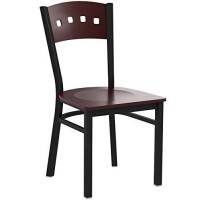 Flash Furniture Hercules Series Black 4 Square Back Metal Restaurant Chair - Mahogany Wood Back & Seat