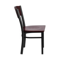 Flash Furniture Hercules Series Black 4 Square Back Metal Restaurant Chair - Mahogany Wood Back & Seat