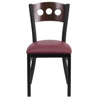 Flash Furniture Hercules Series Black 3 Circle Back Metal Restaurant Chair - Walnut Wood Back, Burgundy Vinyl Seat