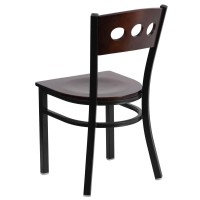 HERCULES Series Black 3 Circle Back Metal Restaurant Chair - Walnut Wood Back & Seat