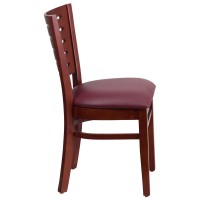 Darby Series Slat Back Mahogany Wood Restaurant Chair - Burgundy Vinyl Seat