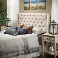 Christopher Knight Home Lidia Tufted Fabric Headboard, Queen / Full, Eggshell