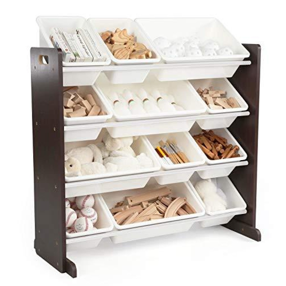 Humble Crew Modern Toy Organizer With 12 Bins, Espresso/White