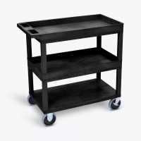 Luxor Hd High Capacity 2 Tub And 1 Flat Shelf Cart In Black