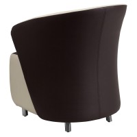 Flash Furniture Pasithea Dark Brown Leathersoft Curved Barrel Back Lounge Chair With Beige Detailing