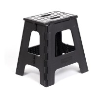 Kikkerland Foldable Sturdy Non- Slip Compact Lightweight Plastic Rhino Tall Folding Step Stool, Holds Up To 300 Lbs, For Kitchen, Bathroom, Black