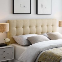 Modway Emily Tufted Button Linen Fabric Upholstered Full Headboard In Beige