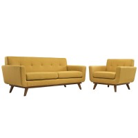 Modway Engage Mid-Century Modern Upholstered Fabric Sofa, Loveseat And Armchair In Citrus