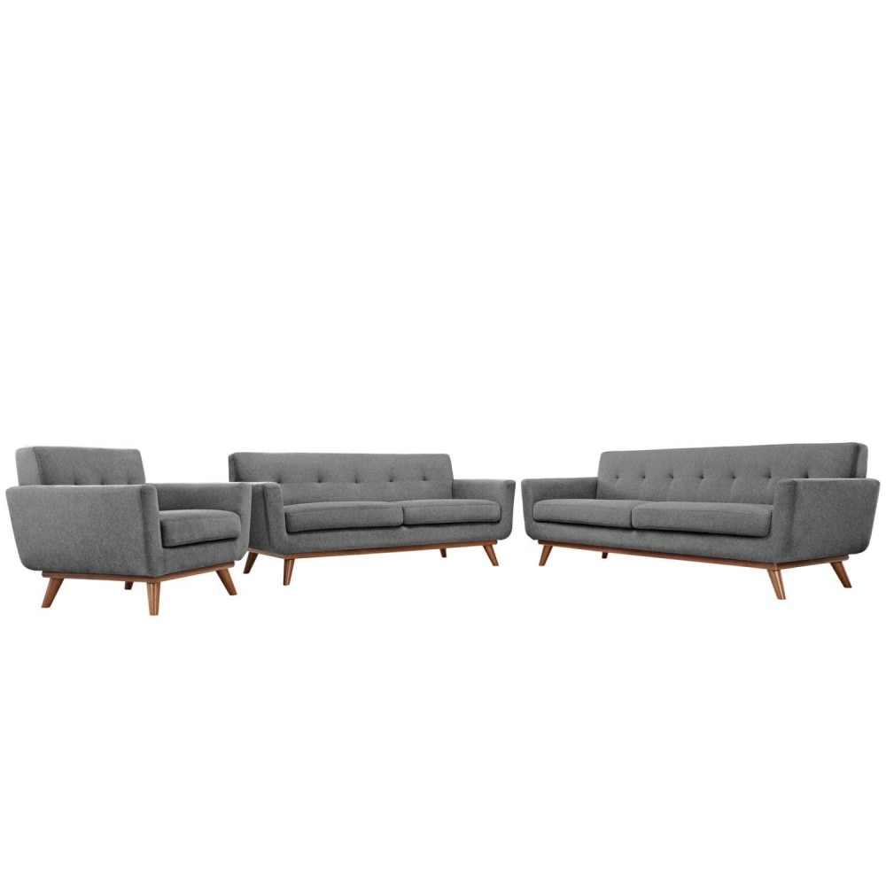 Modway Engage Mid-Century Modern Upholstered Fabric Sofa, Loveseat And Armchair In Expectation Gray