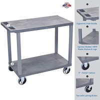 Offex 32 Inch X 18 Inch Mobile Multipurpose Utility Cart With 2 Flat Shelf, Heavy-Duty 5 Inch Casters And Push Handle - Great For Garage, Shop Office & School - Gray