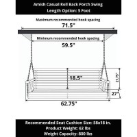 Amish Heavy Duty 800 Lb Roll Back 5Ft. Treated Porch Swing