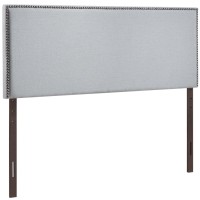 Modway Region Linen Fabric Upholstered Queen Headboard In Gray With Nailhead Trim