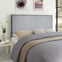Modway Region Linen Fabric Upholstered Queen Headboard In Gray With Nailhead Trim