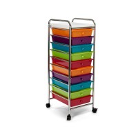 Seville Classics 10-Drawer Multipurpose Mobile Rolling Utility Storage Organizer With Tray Cart, Multicolor (Pearl)