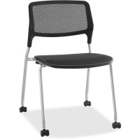 Lorell Stackable Guest Chairs Black Seat Black Back Powder Coated Metal Frame Fourlegged Base 2 Carton