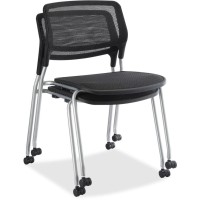 Lorell Stackable Guest Chairs Black Seat Black Back Powder Coated Metal Frame Fourlegged Base 2 Carton