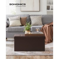 Songmics 30 Inches Folding Storage Ottoman Bench Storage Chest Footrest Coffee Table Padded Seat Faux Leather Holds Up To