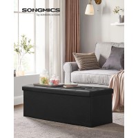 Songmics 43 Inches Folding Storage Ottoman Bench, Storage Chest, Footrest, Coffee Table, Padded Seat, Faux Leather, Holds Up To 660 Lb, Black Ulsf701