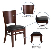 Flash Furniture Lacey Series Solid Back Walnut Wood Restaurant Chair - Black Vinyl Seat