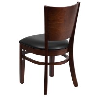 Flash Furniture Lacey Series Solid Back Walnut Wood Restaurant Chair - Black Vinyl Seat