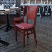 Flash Furniture Lacey Series Solid Back Walnut Wood Restaurant Chair - Burgundy Vinyl Seat