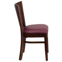 Flash Furniture Lacey Series Solid Back Walnut Wood Restaurant Chair - Burgundy Vinyl Seat