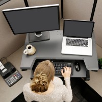 Ergotron - Workfit-T Standing Desk Converter, Dual Monitor Sit Stand Desk Riser For Tabletops - 35 Inch Width, Black