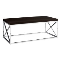 Monarch Specialties Modern Coffee Table For Living Room Center Table With Metal Frame, 44 Inch L, Cappuccino Chrome