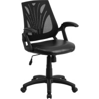 Mid-Back Designer Black Mesh Swivel Task Office Chair with LeatherSoft Seat and Open Arms